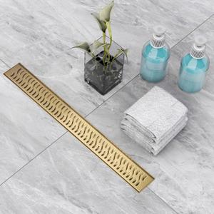 Linear Shower Drain 24 inch, Floor Drain with Removable Pattern Grate, 304 Stainless Steel Rectangular Linear Drain with Hair Strainer, CUPC Certified, 
Brushed Gold
, SD-103