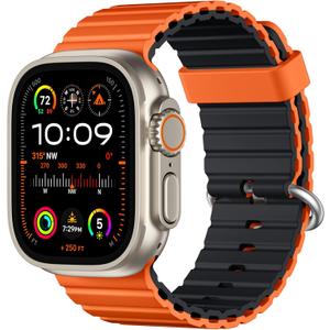 DaQin Ocean Band for Apple Watch Ultra 3/Ultra 2/Ultra 49mm 46mm 45mm 44mm 42mm Men, Soft Silicone Breathable Waterproof Sport Wristband Strap for iWatch Series 11 10 9 8 7 6 5 4 SE 3 2 1 (Orange/Black)