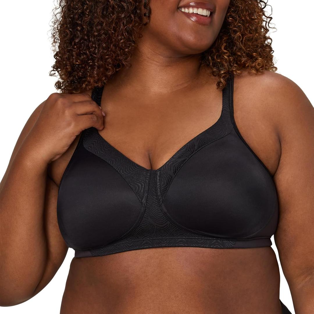 Playtex Women's Wireless Bra, 18 Hour T-Shirt Bras, Moisture-Wicking, Full Coverage, Smoothing (44DDD, Black)