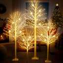 Baquler Pack of 4 Lighted Birch Tree - 4' 5' 6' 8' Large Christmas Warm-White LED 8 Mode Light Birch Tree Decoration Set for Thanksgiving Holiday Fall Winter Party Decor, Indoor & Outdoor