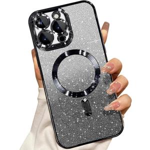 Misscase Compatible with iPhone 14 Pro Magnetic Glitter Case with Camera Lens Protector Full Protection Case Compatible with MagSafe Elegant Anti-Scratch Case Cover for iPhone 14 Pro Black