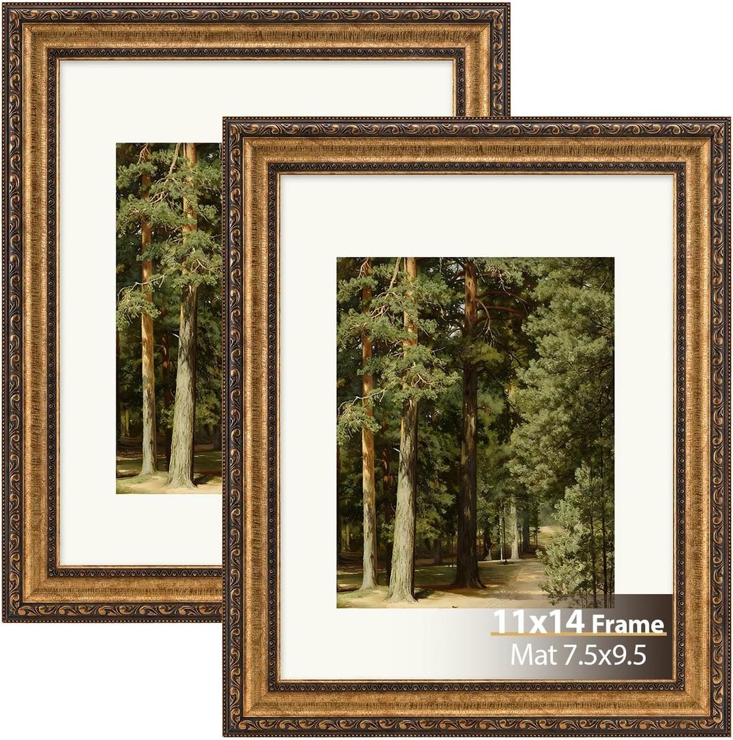 11x14 Picture Frame Gold 2 Pack - Antique Wall Vintage Picture Frames