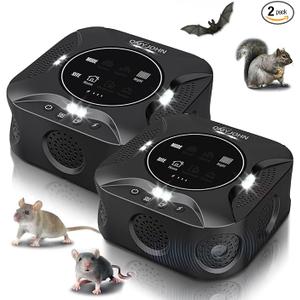 LED Display2 Packs Ultrasonic pest Repeller Indoor,MultiMode Variable Frequency,with LED Strobe Light,Squirrel Repellent for House,Prevent Adaptation.Suitable for Houses,attics,garages,etc.