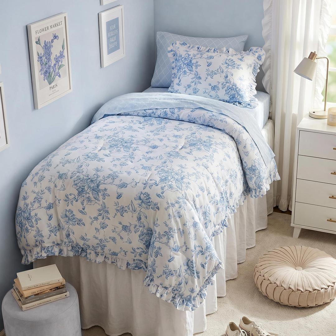 Madison Park Essentials Blue Floral Comforter Set with Sheets Twin XL,5pc