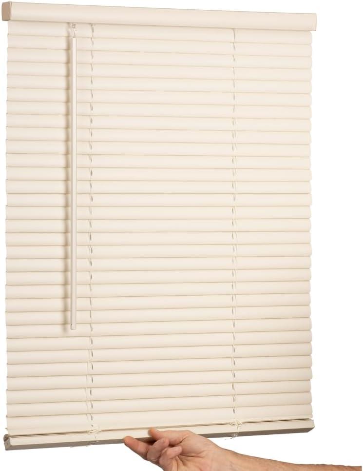 LOTUS & WINDOWARE Cordless Mini Blind, 1" Vinyl Slats, 34.5" Wide x 60" Long - Alabaster, Window Blinds for Home and Office, Interior Door Blinds - Light Filtering
