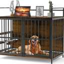41 Inch Furniture Style Large Dog Crate with 360° & Adjustable Raised Feeder for Dogs 2 Stainless Steel Bowls -End Table House Pad, Indoor Use Brown