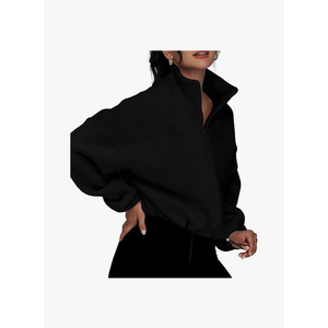 Oinzen Women's Solid Long Sleeve Stand Collar Zip Up Cardigan Sweatshirt Winter Fleece Oversized Pullover Tops 2023 Trendy Outfits, Size Small