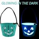 Light Up Teal Pumpkin Halloween Felt Trick or Treat Bucket, with Blue LED lights, Halloween Party Favors, Halloween Snacks, Goodie Bags for Kids, Novlety Gifts
