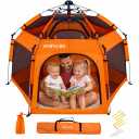 Premium Indoor and Outdoor Baby Playpen - Portable, Lightweight, Pop Up Pack and P Lay Toddler P Lay Yard w/Canopy and Travel Bag - Orange