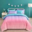 Yogeneg Rainbow Comforter Set Twin Size for Teen Girl &Boys Women,Metallic Star Moon Printed Mermaid Comforter with Pillowcase, Microfiber 2 Piece Bedding Set,All Season (Rainbow B, Twin)