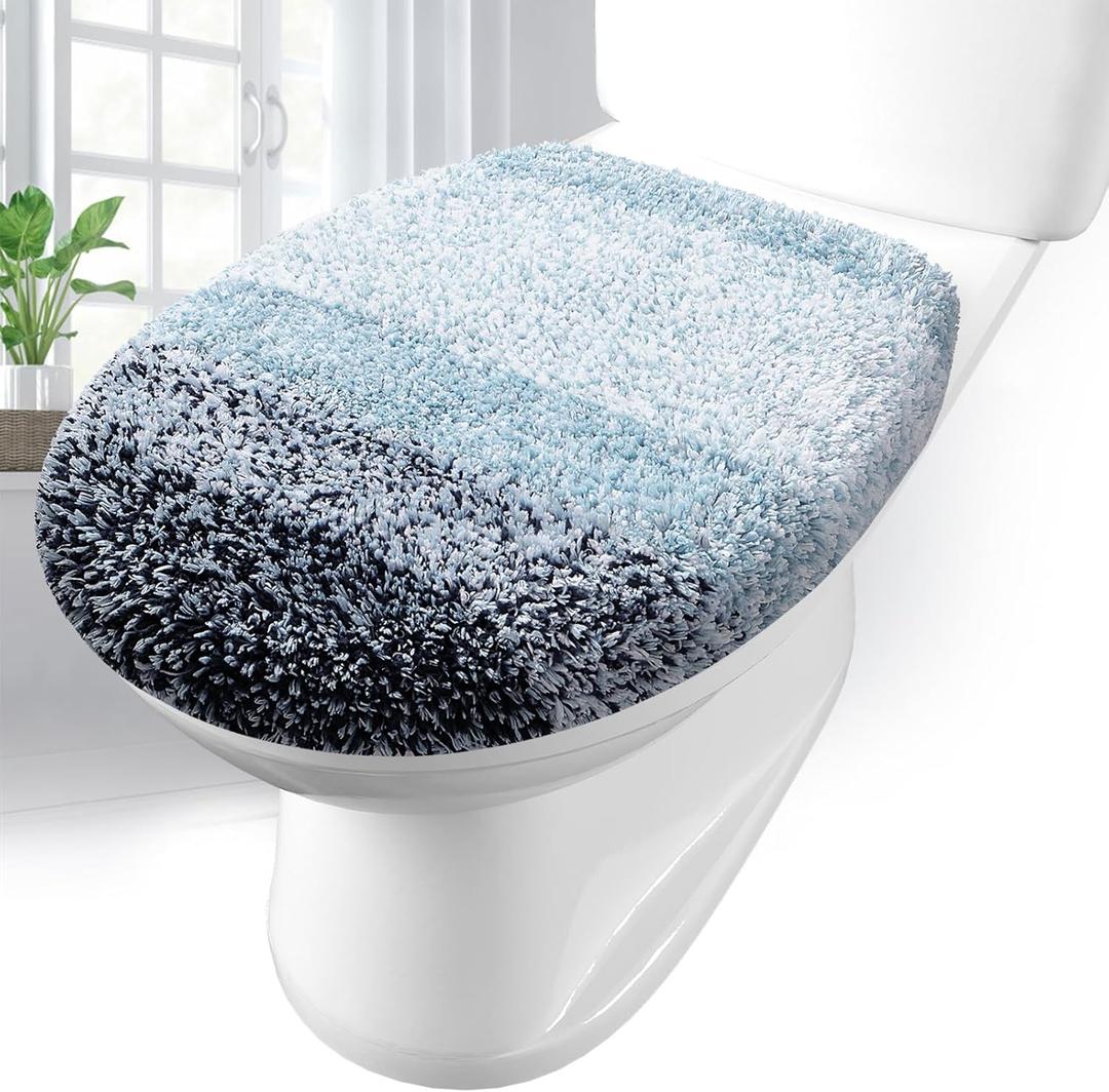 Arotive Soft Microfiber Bathroom Toilet Lid Cover, Machine Washable Seat Covers, 17.5 x 15, Stays in Place Rubber Backing, Fits Most Round, Elongated and Oblong Lids, Accessories Decor, Dark Blue