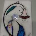 Lolitarcrafts Hummingbird with Flower Stained Glass Suncatcher Bird Stained Glass Window Hangings Hummingbird Gift for Home Decor (Blue 1 Pair)