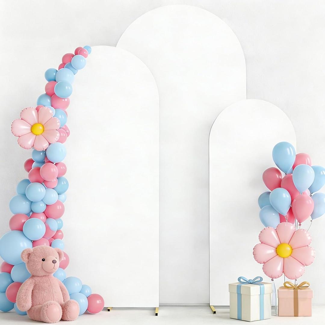Wedding Backdrop Arch Cover Set of 3,Arch Covers Stretchy Backdrop for Party Wedding Birthday Baby Shower,White (7.2ft, 6.6ft, 6ft)