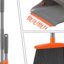 Ivandar Broom and Dustpan Set for Home, Broom and Dustpan Combo for Office, Long Handle Broom with Upright Standing Dust pan,Indoor&Outdoor Sweeping (Gray&Orange)
