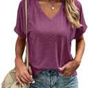 Liooil Women's Tshirts V Neck Short Sleeve Summer Tops Casual Basic Tee Shirts Size S