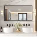 LOAAO 55"X30" Black Rectangle Bathroom Mirror Wall, Matte Black Aluminum Alloy Frame, Tempered Glass, Hangs Vertically or Horizontally, Easy to Install