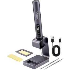 SolderAce Cordless Soldering Iron Kit, Portable Soldering Iron with LED Display, 7s Fast Heat-up, 392-842F Adjustable Temp, 3 C210 Soldering Iron Tips, USB-C Wireless Soldering Pen for Work
