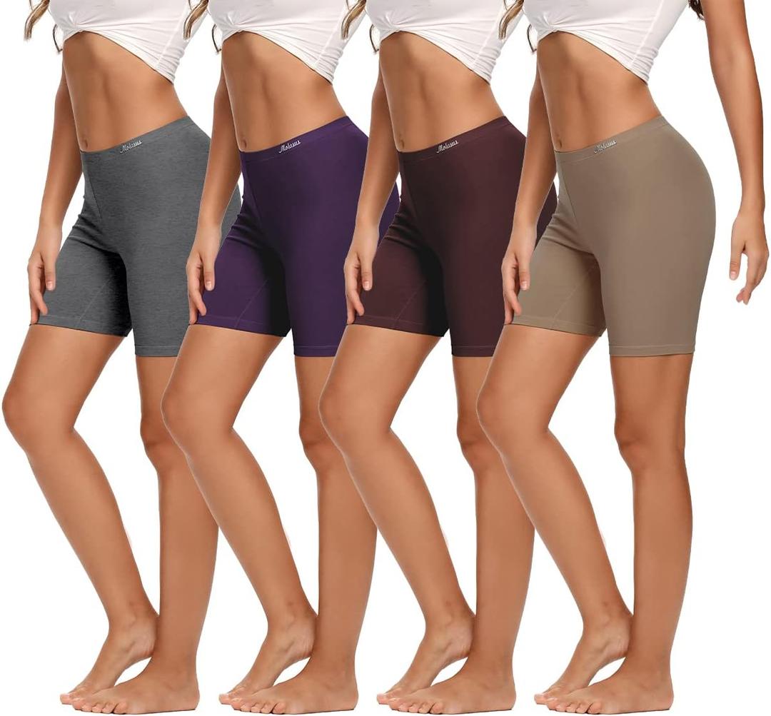 Molasus Womens Cotton Boxer Shorts Underwear Anti Chafing Bike Shorts (Large, Charcoal/Purple/Brown/Mud Yellow)