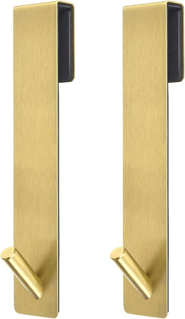 Shower Door Hooks Extended Over Door Hook for Bathroom Frameless Glass Bath Door,Stainless Steel Towel Holder,Heavy Duty Rack Hooks for Robe,Towel Brushed Gold 2 Pack