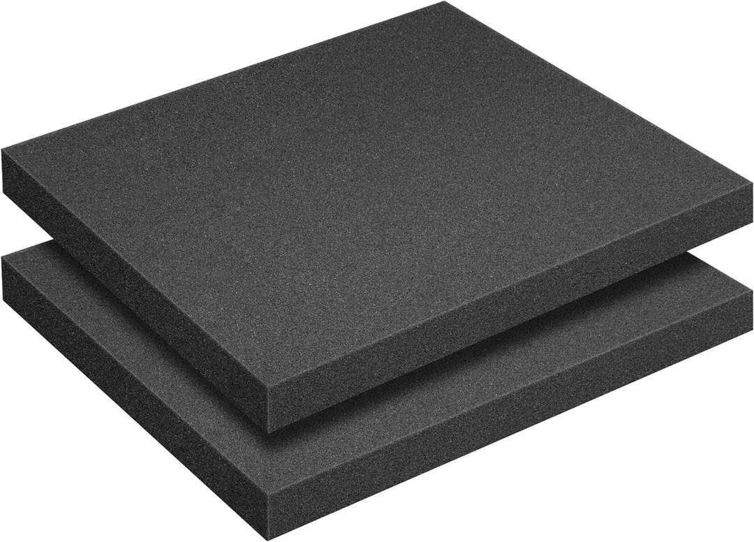 2 Pcs Black Polyurethane Foam Sheet- 16 x 12 x 1.5 Inch Cuttable Foam Inserts for Cases- Packing Foams Pads for Toolbox Camera Storage and Crafts