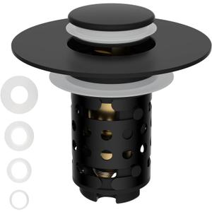 Universal Bathroom Sink Stopper Hair Catcher Upgraded with 2-Layer Detachable Filter Basket, 4 in 1 Pop Up Drain Strainer, Anti-Clog, Odor-Block, Universal Fit for 1.1''~2.36'' Sinks, Matteblack