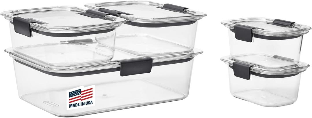 Rubbermaid Brilliance Food Storage Containers, Set of 5 (10 Pieces), BPA-Free, Leak-Proof, Clear