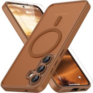 For Samsung Galaxy S25 FE Case, Compatible with MagSafe, Magnetic Translucent Matte Slim Protective Cover with 1 Screen Protector - Military-Grade Drop Protection (Brown)