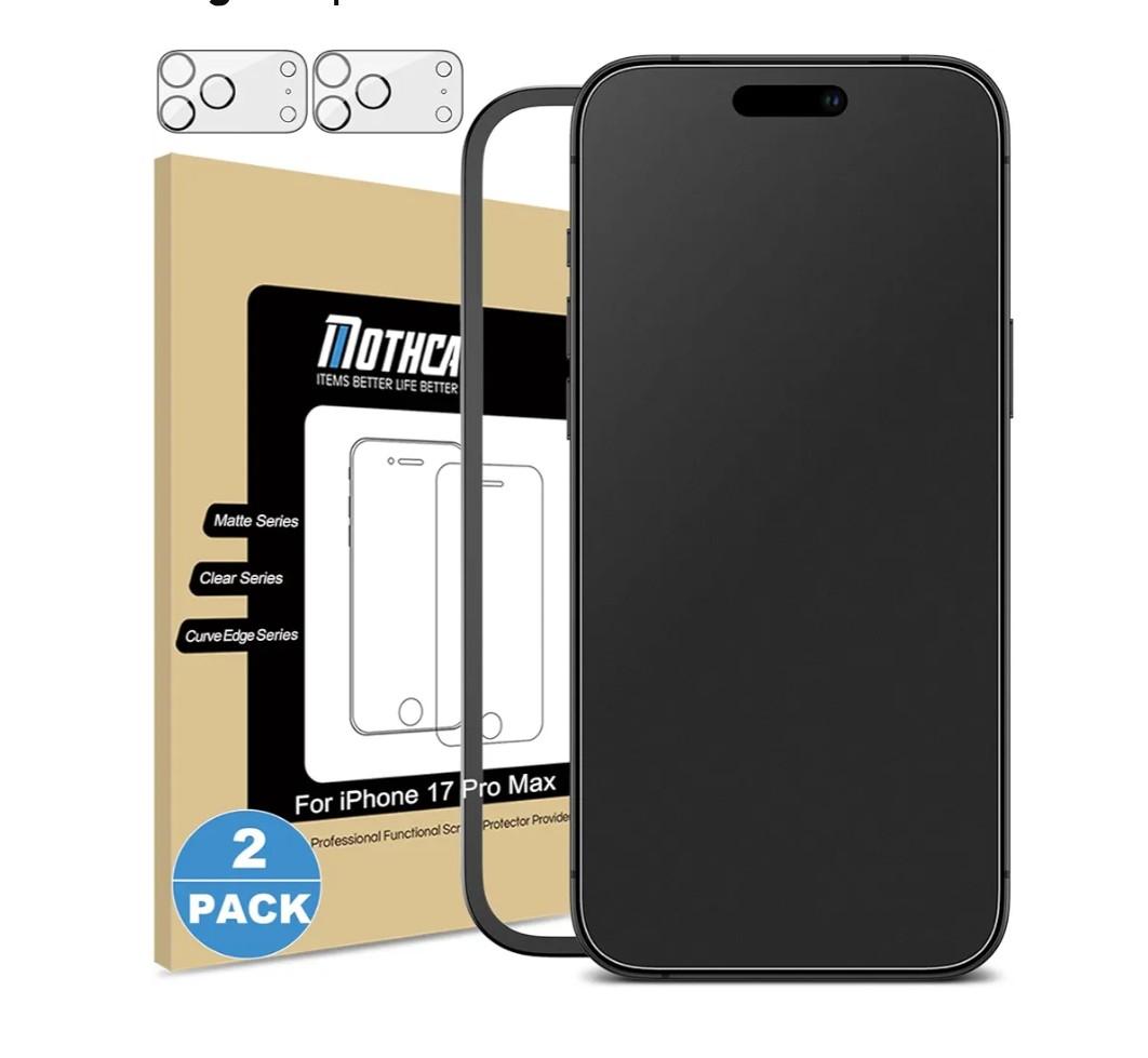 Mothca 2 Pack Matte Glass Screen Protector for iPhone 17 Pro Max[6.9 inch] + 2 Pack Camera Lens Protector, Anti-Glare & Anti-Fingerprint (Not Privacy) Tempered Glass, Bubble Free, Smooth as Silk