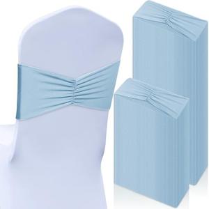 Moukeren 90 Pcs Spandex Chair Sashes Bows Bands Slider Sashes for Chair Covers Elastic Bands Ties Ribbon Decorations for Wedding Party Events Ceremony Birthday Banquet(Sky Blue)