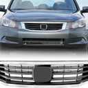 Front Grill Compatible For Honda Accord Grille 2008 2009 2010 Black with Chrome Molding Bumper Upper Grill