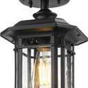 Emliviar Dusk to Dawn Industrial Semi Flush Mount Ceiling Light, 1-Light Outdoor Ceiling Light Fixture with Seeded Glass, Black Finish, 2084F-PC BK, 10.9 Inch