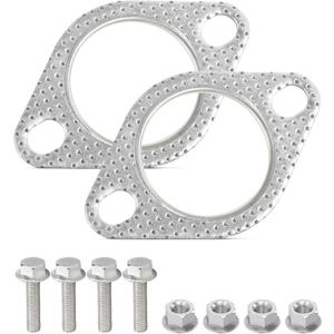 2 PCS Exhaust Gasket,Car Accessories Exhaust Flange Gasket,2.5" 3 2-Bolt Catalytic Converter Gaskets with 4PCS Bolts & Nut,Automotive Muffler Gaskets,Replace #120-06310-0002 (2.5inch)