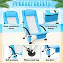 Colingmill 4 Pcs Low Beach Chair with Umbrella Camping Chair Backpack Folding Recliner Mesh Back with Headrest Cup Holder Carry Bag for Summer Tent Picnics Outdoor Travel Barbecues (Sky Blue)