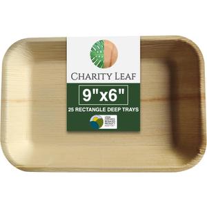 Charity Leaf Eco-Friendly Palm Leaf Trays (50-Pack) - 9"x6" | Elegant Bamboo-Style Platters | Perfect for Weddings & Events | Compostable & Biodegradable Green Serveware