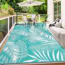 Outdoor Rug 8'x10' Waterproof for Patios Clearance, Reversible Outdoor Plastic Straw Rug Camping Carpet, Outside Floor Mats Large Area Rugs for RV,Patio,Deck,Porch, Beach,Balcony,Teal&White