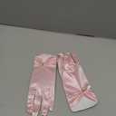 Tea Party Gloves - Short Satin Wedding Dinner Gloves with Pearl (Pink)