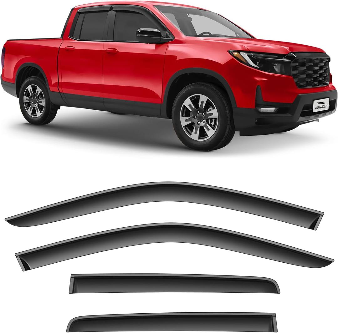Tape-on Extra Durable Rain Guards for Honda Ridgeline 2017-2025, Window Deflectors, Vent Window Visors, 4 Pieces - 100527 (For Ridgeline 17-25)