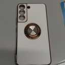 Gritup for Samsung Galaxy S22 Case: with 2Pcs Screen Protector, 360 Rotation Ring Holder Magnetic Kickstand, Plating Gold Edge Soft TPU Shockproof Protective Cover for Galaxy S22, White