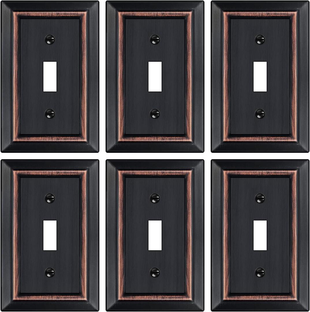 Oil Rubbed Bronze Light Switch Cover Plate, Decorative Metal Aged Bronze Switch Plates Outlet Cover, Light Switch Cover Plate, 1-Gang Wall Plates (Single Toggle, 6 Pack)