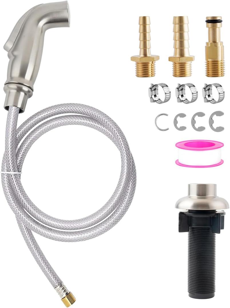 Universal Kitchen Sink Spray Attachment/Hose/Holder Set, Kitchen Side Sprayer Compatible with Moen Faucet, Kitchen Sink Faucet Sprayer Replacement, Brushed Nickel Finish Universal Kitchen Sink Spray Attachment/Hose/Holder Set, Kitchen Side Sprayer Compatible with Moen Faucet, Kitchen Sink Faucet Sprayer Replacement, Brushed Nickel Finish
