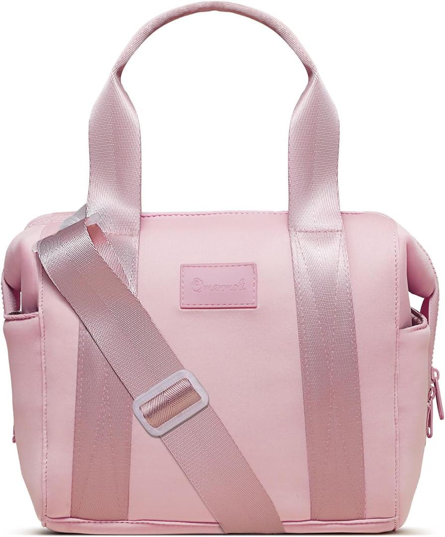 Omanmoli Insulated Lunch Bag Lunch Box for Women Large Neoprene Crossbody Lunch Tote Bag Cooler Bag for Work Picnic Travel with Adjustable Shoulder Strap(Pink)