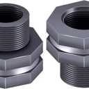 2PCS PVC Bulkhead Fitting 3/4 Inch,Water Tank Connector Adapter,Thru-Bulk Pipe Fitting for Rain Barrels, Aquariums,Water Tanks,Pools(Grey) H-007-2