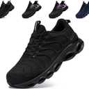 LARNMERN Steel Toe Shoes for Men Wide Safety Shoes Work Sneakers Comfortable Safety Toe Sneakers Work Lightweight Colorful Zapatos de Seguridad (10.5W,Black)