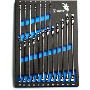 Capri Tools Combination Wrench Set with The Mechanic's Tray, Metric 6 to 24 mm, 19-Piece (CP11390MT)