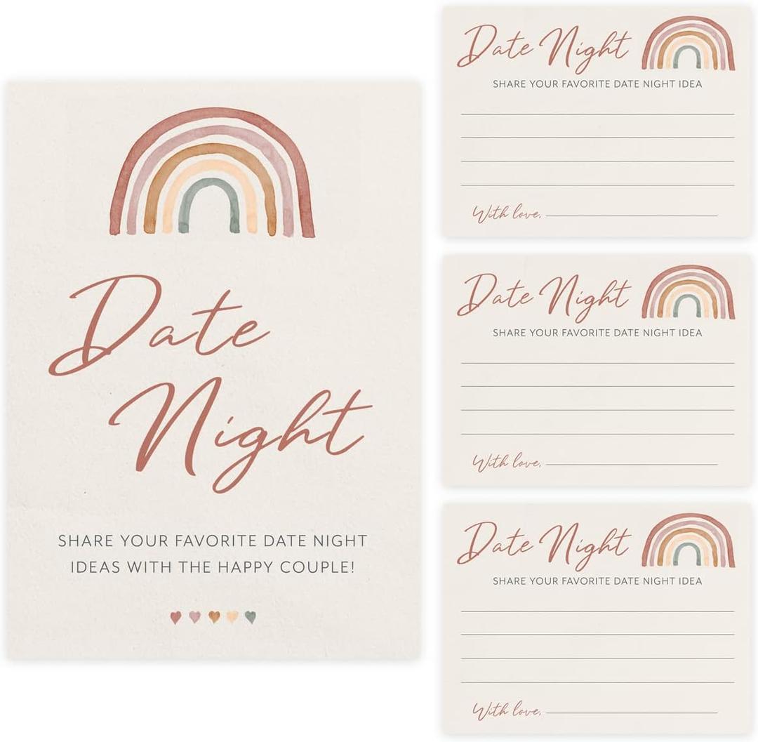 Printed Party Date Night Idea Cards, Boho Rainbow Theme, Set of 30 Printed Party Date Night Idea Cards, Boho Rainbow Theme, Set of 30