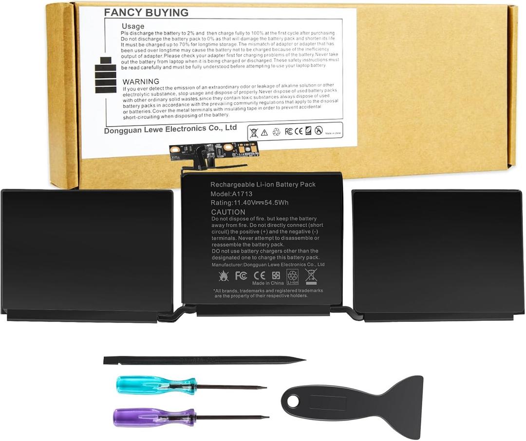 A1708 A1713 Battery for A2171 A2159 A2289 A2338, Compatible with MacBook Pro 13 Inch (Late 2016, Mid 2017, Mid 2019, 2020), EMC 2978 3301 3456 3578 3164 020-00946 MacBookPro13,1 14,1 - 11.4V 54.5Wh