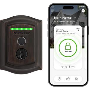 Kwikset Halo Touch Fingerprint Wi-Fi Smart Lock, Keyless Entry Door Low Profile Deadbolt, Geofence Auto-Unlock, Grade AAA Certified, No Hub Easy Install, Venetian Bronze Lifetime Finish, Arch