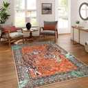 Moynesa Tiger 5x7 Area Rug, Boho Washable Living Room Rug, Non Slip Rugs for Bedroom, Ultra Thin Vintage Soft Stain Resistant Throw Floor Carpet for Office Dining Room, Rust