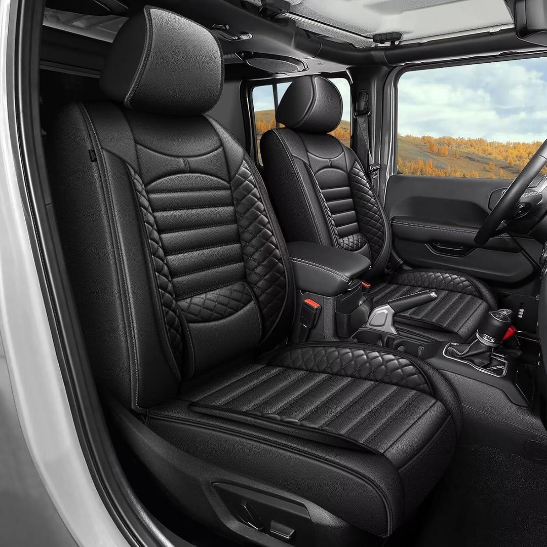 AOMSAZTO Car Seat Covers Custom Fit for Jeep Gladiator 2020-2024 2025 2026 Leather Truck Car Seat Covers Full Set (Black)