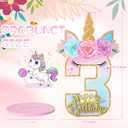 Unicorn Birthday Number Sign Centerpiece for Girls Wooden Unicorn Party Number Table Sign Decoration Unicorn Party Supplies for Birthday Anniversary (Number 3), 11.8 inches x 7.1 inches